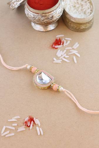 rakshabhandhan special kundan stone rakhi with roli chawal for bhaiya/brother/mens (r095pe)