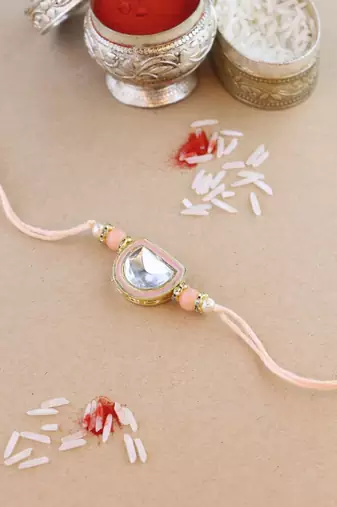 rakshabhandhan special kundan stone rakhi with roli chawal for bhaiya/brother/mens (r095pe)