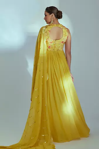 Yellow georgette anarkali set