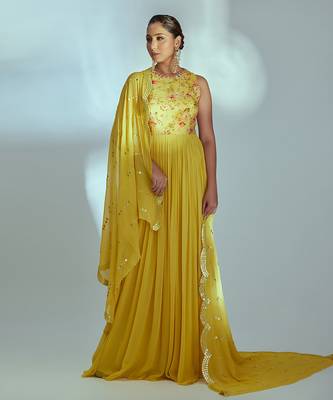 Yellow georgette anarkali set 1