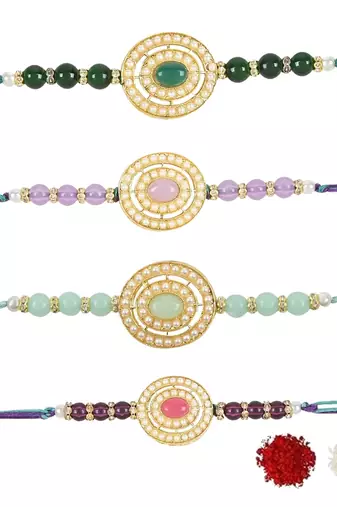 rakshabhandhan special kundan stone rakhi with roli chawal for bhaiya/brother/mens 