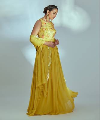 Yellow georgette anarkali set 3
