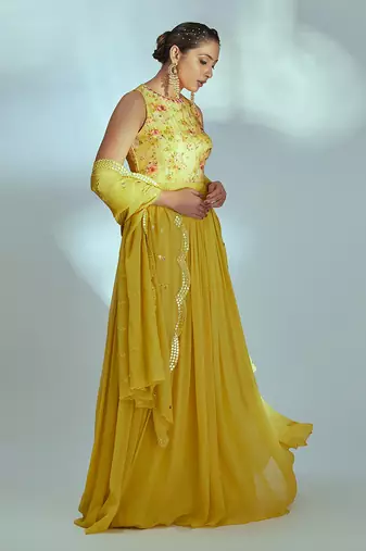 Yellow georgette anarkali set