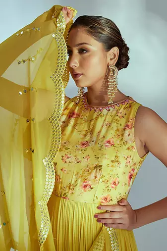 Yellow georgette anarkali set