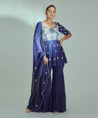 Burgendy georgette sharara set 1