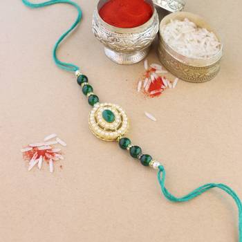 rakshabhandhan special kundan stone rakhi with roli chawal for bhaiya/brother/mens  1