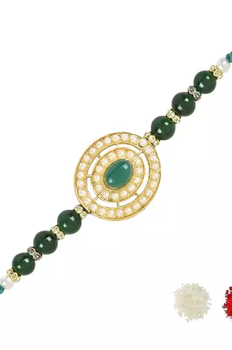 rakshabhandhan special kundan stone rakhi with roli chawal for bhaiya/brother/mens 