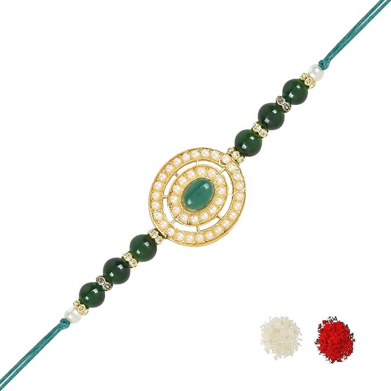 rakshabhandhan special kundan stone rakhi with roli chawal for bhaiya/brother/mens 