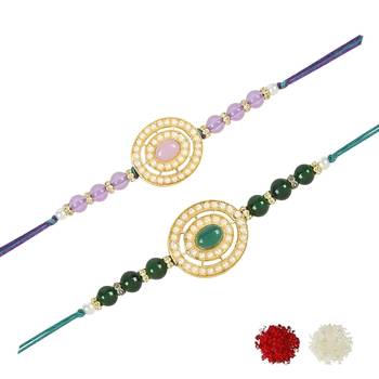 rakshabhandhan special kundan stone rakhi with roli chawal for bhaiya/brother/mens  2