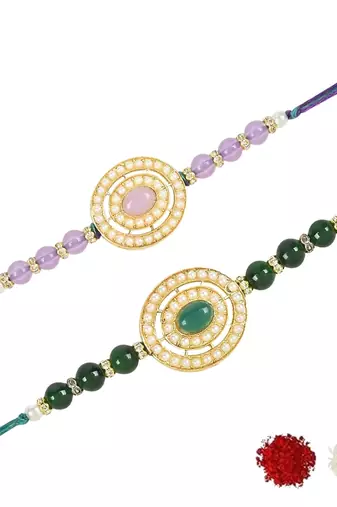 rakshabhandhan special kundan stone rakhi with roli chawal for bhaiya/brother/mens 