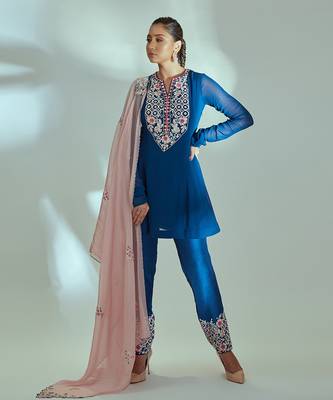 Blue and pink georgette anarkali set 1