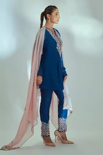 Blue and pink georgette anarkali set