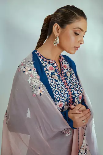 Blue and pink georgette anarkali set