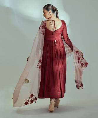 Maroon and pink georgette crepe anarkali set 2