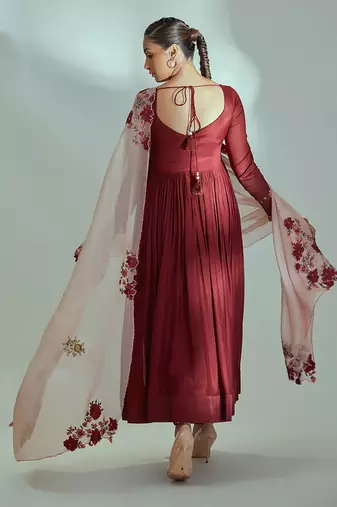 Maroon and pink georgette crepe anarkali set