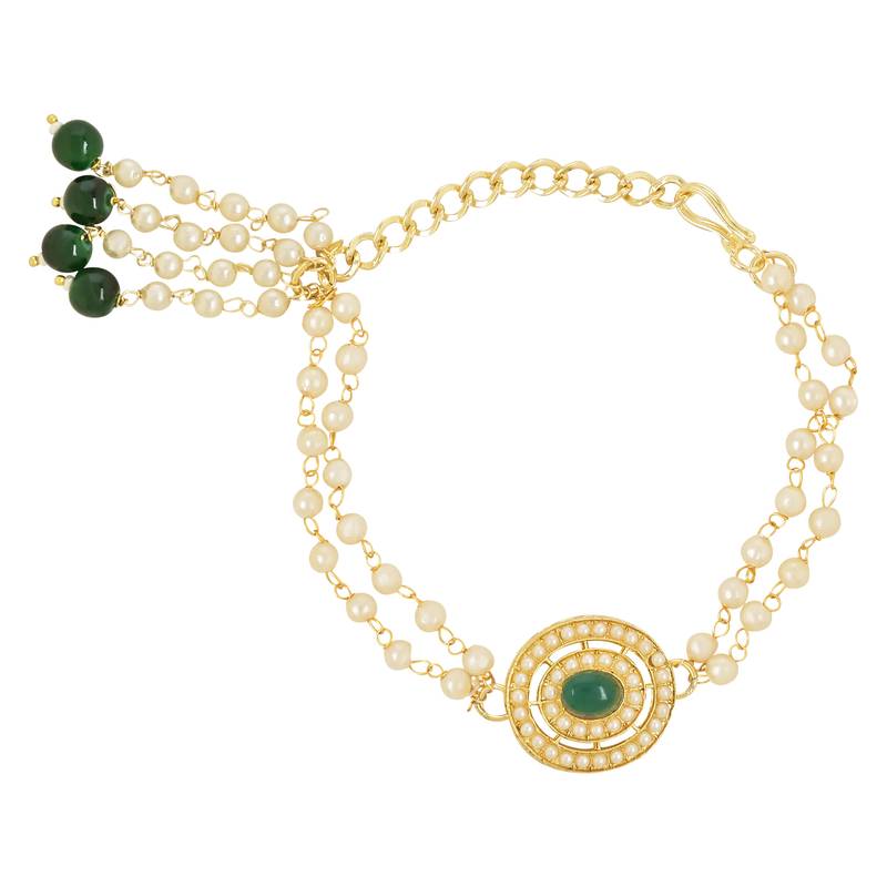 rakshabhandhan special kundan bhaiya bhabhi pearl hanging lumba bracelet rakhi combo set with roli chawal