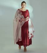 Maroon and pink georgette crepe anarkali set