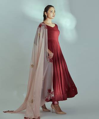 Maroon and pink georgette crepe anarkali set 3