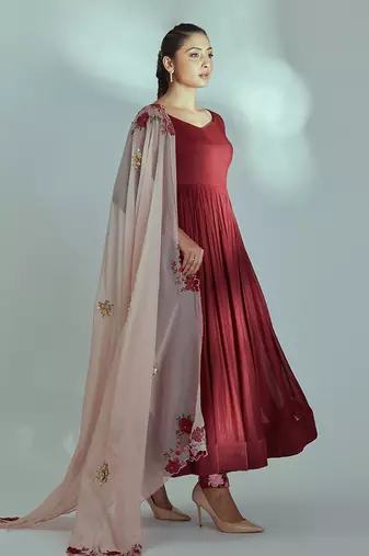 Maroon and pink georgette crepe anarkali set