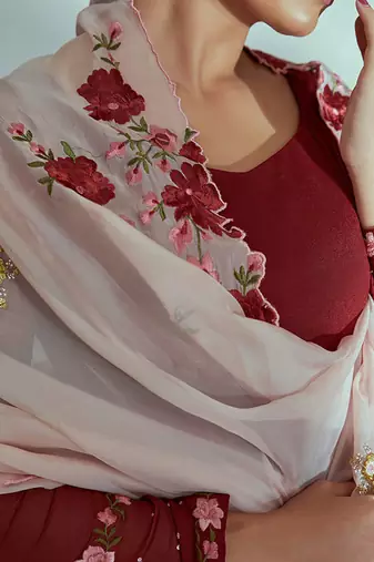 Maroon and pink georgette crepe anarkali set