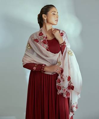 Maroon and pink georgette crepe anarkali set 5