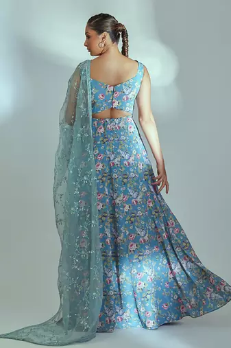 Blue georgette anarkali set