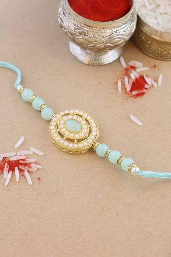 rakshabhandhan special kundan stone rakhi with roli chawal for bhaiya/brother/mens (r096min)