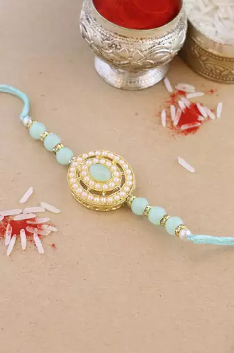 rakshabhandhan special kundan stone rakhi with roli chawal for bhaiya/brother/mens (r096min)