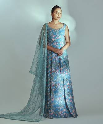 Blue georgette anarkali set 1