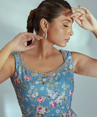 Blue georgette anarkali set 3