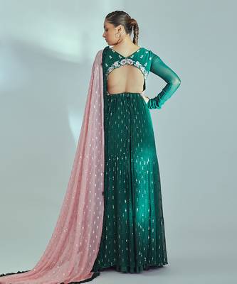 Green and pink georgette anarkali set 2
