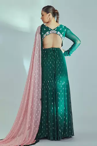 Green and pink georgette anarkali set