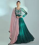 Green and pink georgette anarkali set