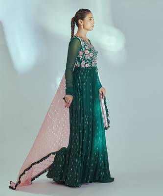 Green and pink georgette anarkali set 3
