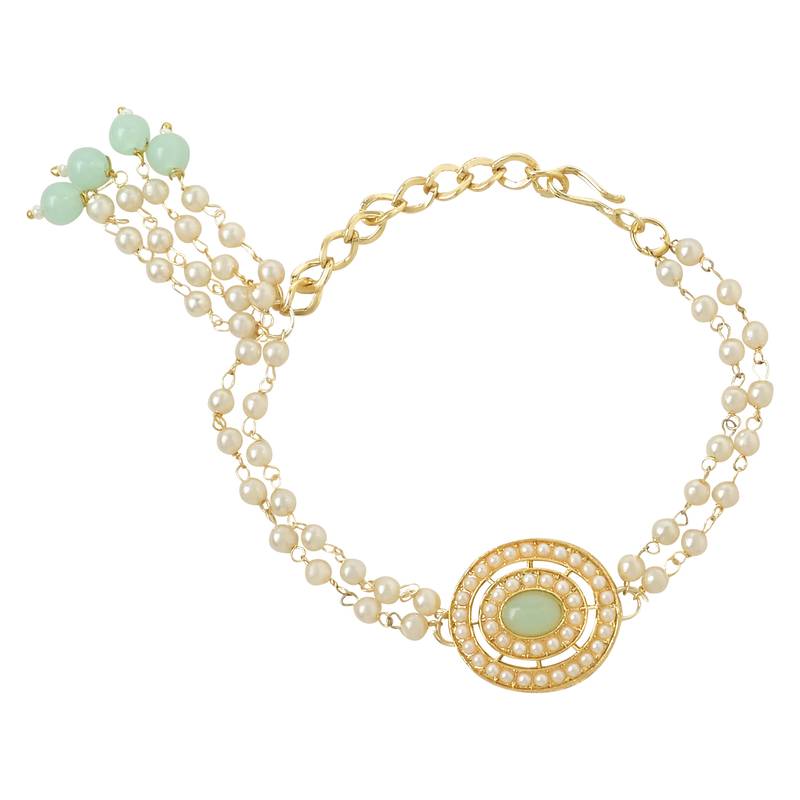 rakshabhandhan special kundan bhaiya bhabhi pearl hanging lumba bracelet rakhi combo set with roli chawa