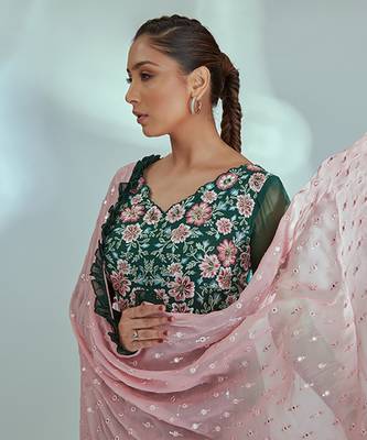 Green and pink georgette anarkali set 4