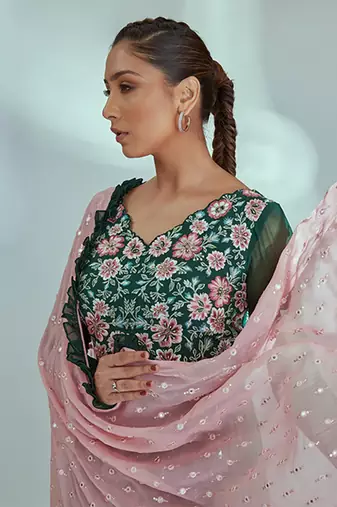 Green and pink georgette anarkali set
