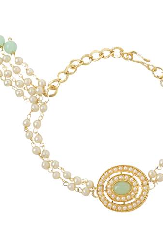 rakshabhandhan special designer pearl hanging lumba bracelet rakhi for bhabhi/sister (r096min-l)