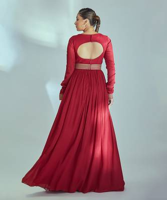 Red georgette crepe anarkali set 2