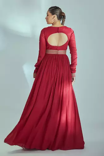Red georgette crepe anarkali set