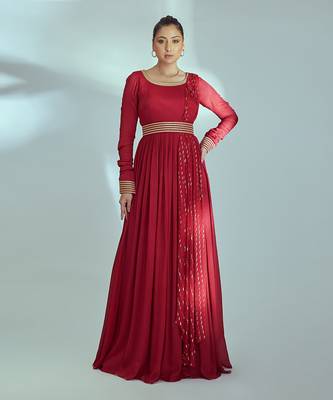 Red georgette crepe anarkali set 1