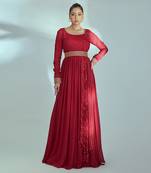 Red georgette crepe anarkali set