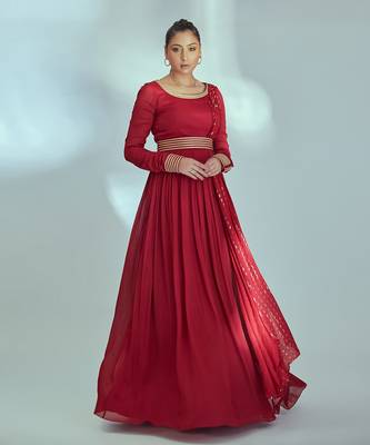 Red georgette crepe anarkali set 3