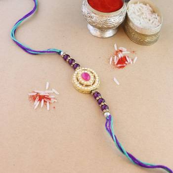 rakshabhandhan special kundan stone rakhi with roli chawal for bhaiya/brother/mens  1