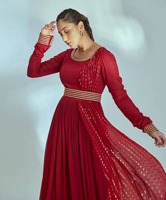 Red georgette crepe anarkali set 4