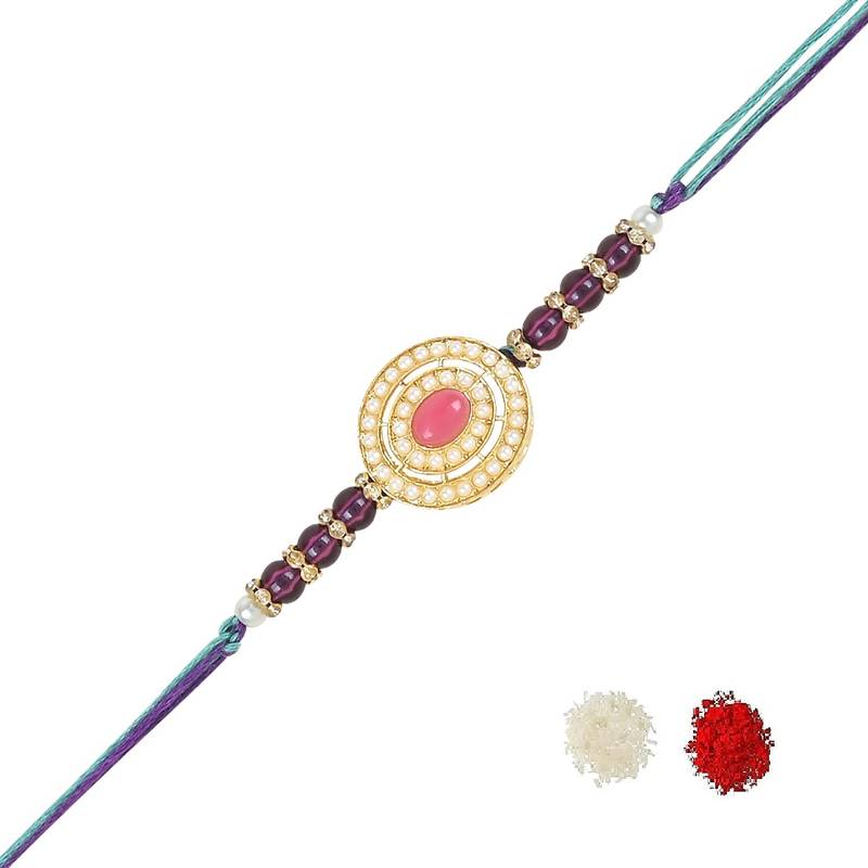 rakshabhandhan special kundan stone rakhi with roli chawal for bhaiya/brother/mens 
