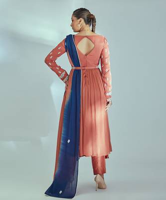 Orange and blue georgette crepe anarkali set 2