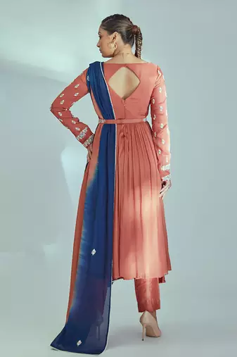 Orange and blue georgette crepe anarkali set