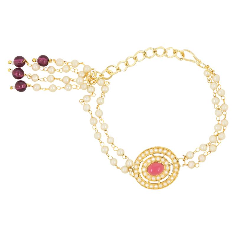 rakshabhandhan special kundan bhaiya bhabhi pearl hanging lumba bracelet rakhi combo set with roli chawal