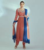 Orange and blue georgette crepe anarkali set